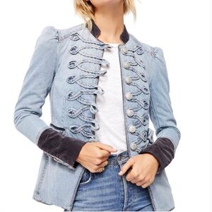 Free People Light Blue Military-Style Jean Jacket